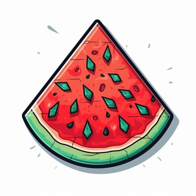 illustration of a slice of watermelon with green leaves on it generative ai