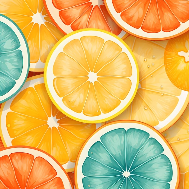 illustration of sliced fruity oranges of different colors arranged in a beautiful aesthetic pattern