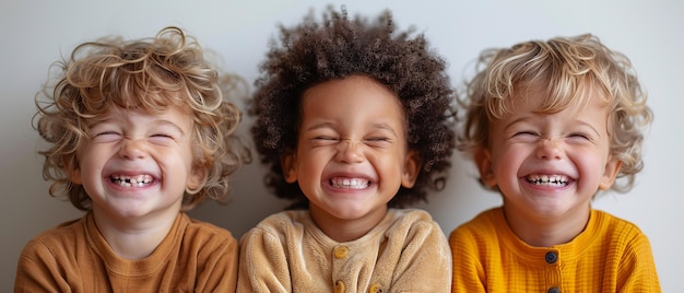 Photo an illustration of small children laughing on a white background