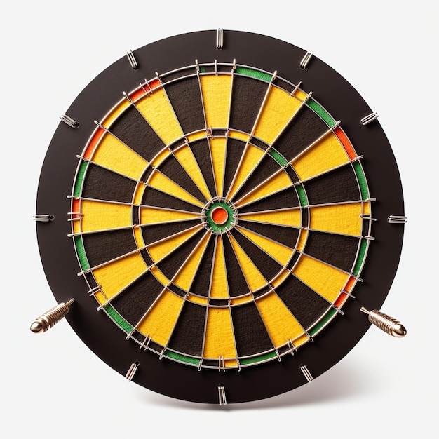 illustration of small dartboard in yellow and black with three dart