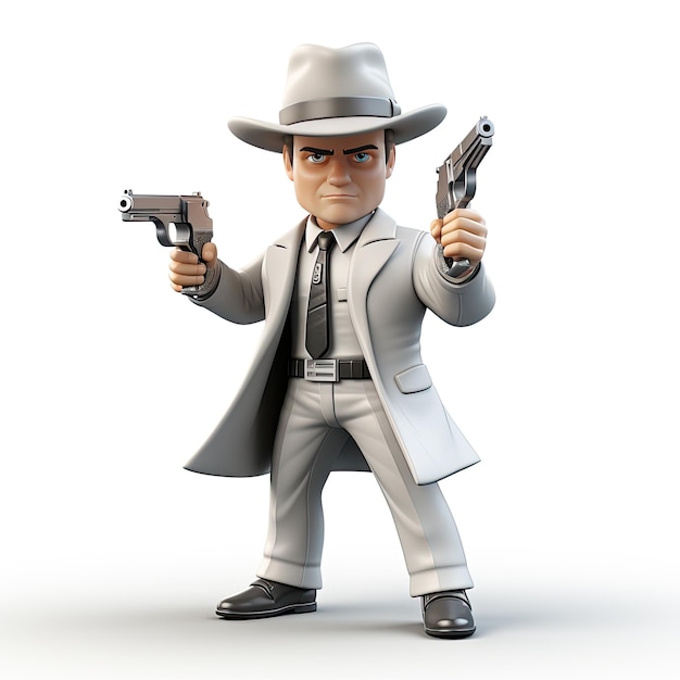 Иллюстрация маленького гангстера с игрушками-пистолетами визуальное криминальное путешествие