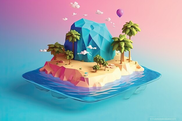 Illustration of a small island in the ocean 3d rendering