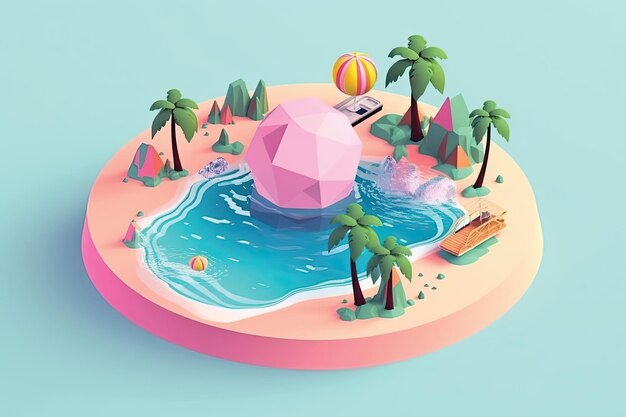 Photo illustration of a small island in the ocean 3d rendering