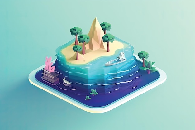 Illustration of a small island in the ocean 3d rendering