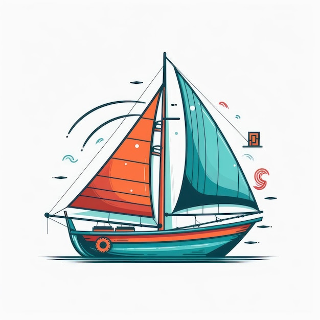 Illustration of a small sailboat sailing on the high seas