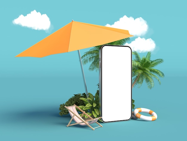 illustration of smartphone with clear white color screen on island