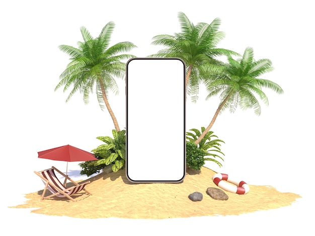 illustration of smartphone with clear white color screen on island