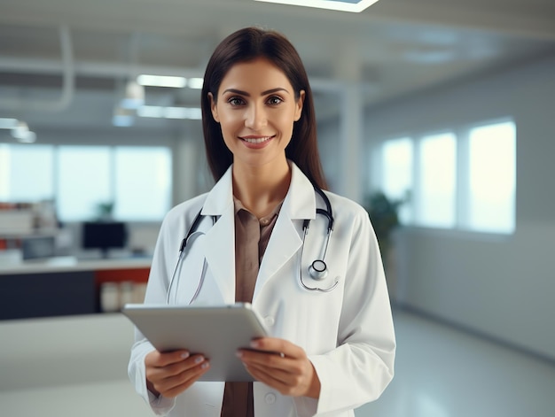 illustration of smiling doctor in the modern hospital Medium shot