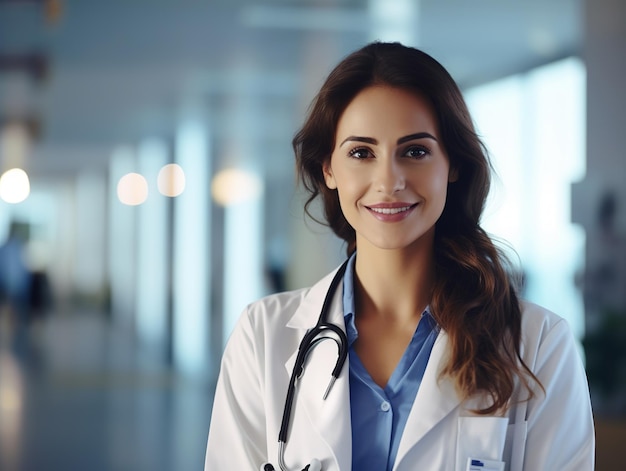 illustration of smiling doctor in the modern hospital Medium shot