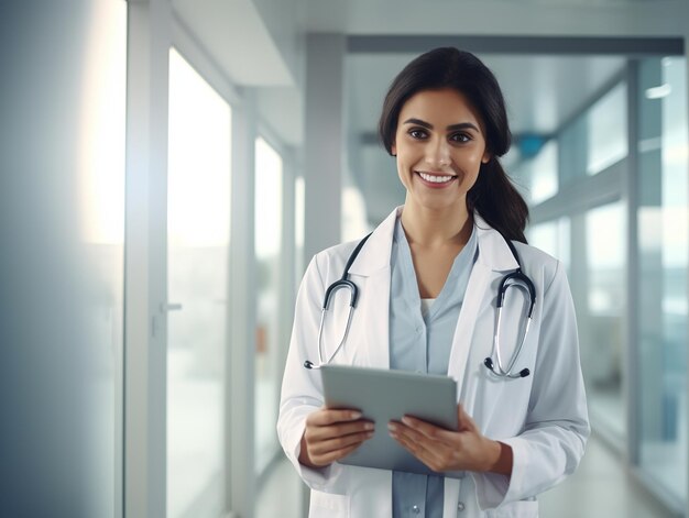 illustration of smiling doctor in the modern hospital Medium shot