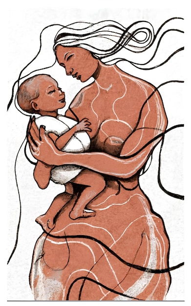 illustration of a smiling mother holding her infant