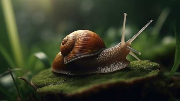 Illustration of a snail in the middle of a forest