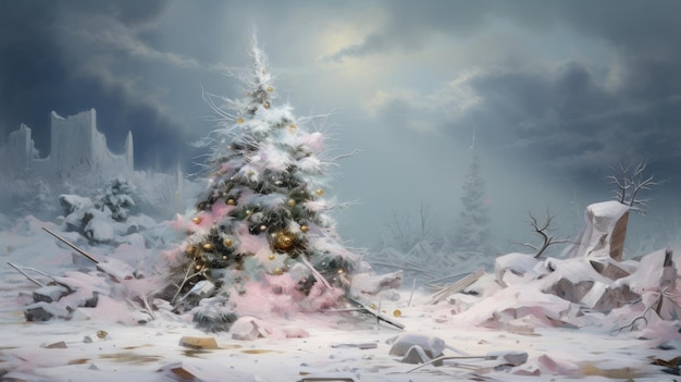 a illustration of a snow covered christmas tree