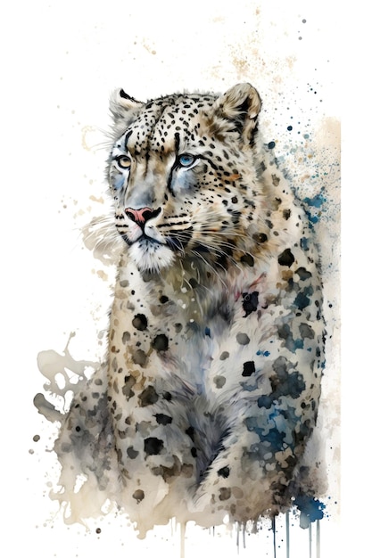 Illustration Snow leopard in watercolor Animal on a white background generative AI