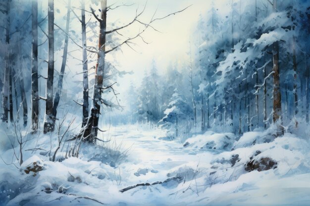 a illustration of a snowy forest scene