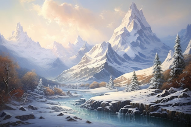 a illustration of a snowy mountain landscape