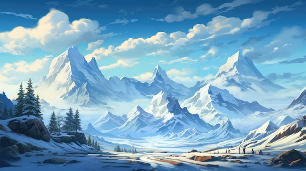 a illustration of a snowy mountain landscape