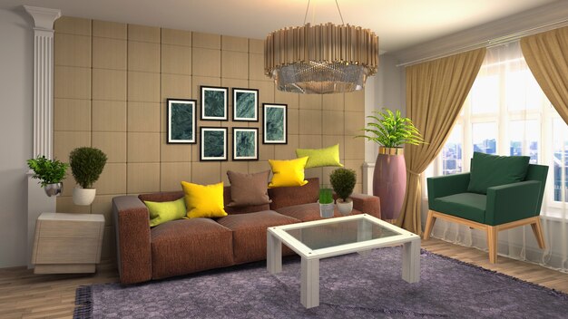 Illustration of Sofa hovering in living room