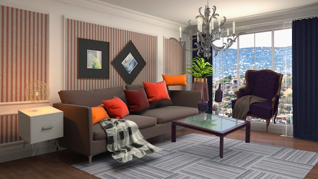 Illustration of Sofa hovering in living room