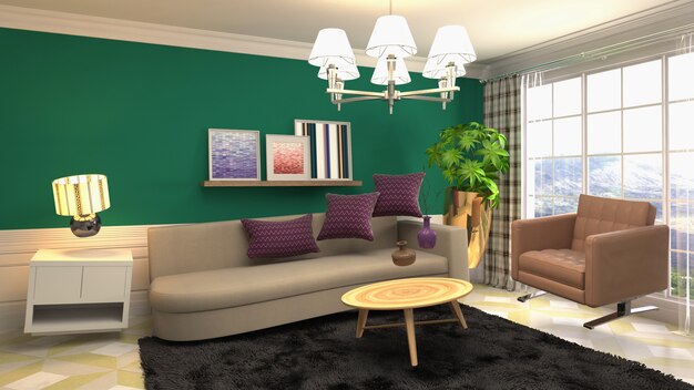 Illustration of Sofa hovering in living room