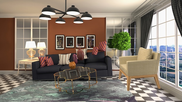 Illustration of Sofa hovering in living room