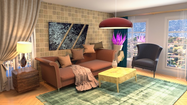 Illustration of Sofa hovering in living room