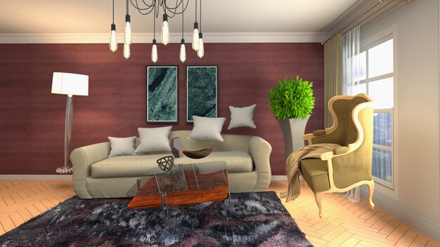 Illustration of Sofa hovering in living room