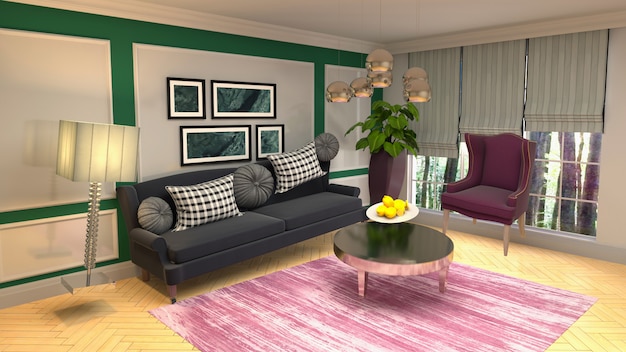 Illustration of Sofa hovering in living room