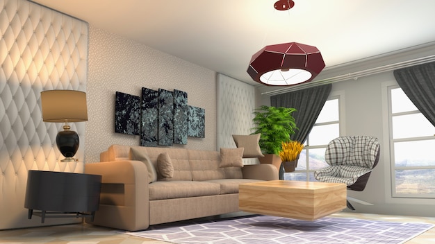 Illustration of Sofa hovering in living room