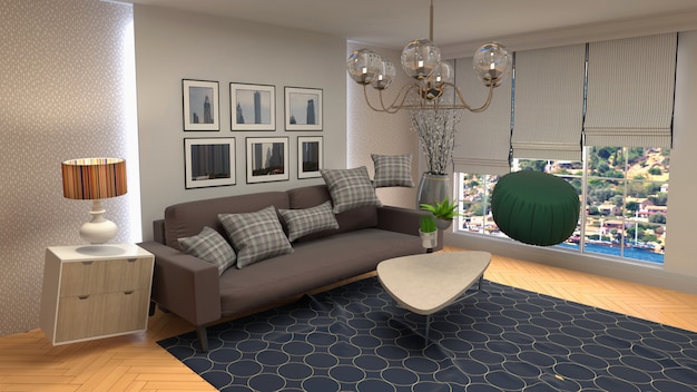 Illustration of Sofa hovering in living room