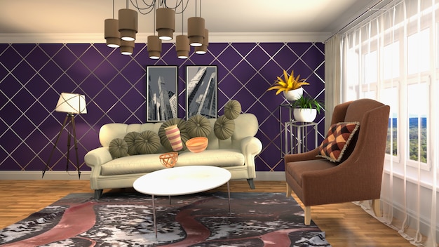 Illustration of Sofa hovering in living room