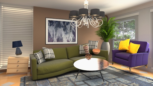 Illustration of Sofa hovering in living room