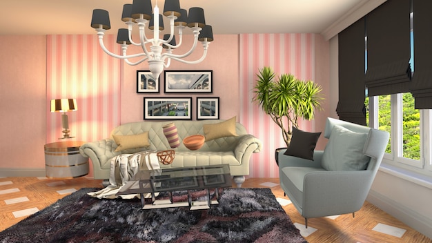 Illustration of Sofa hovering in living room