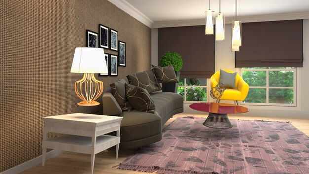 Illustration of Sofa hovering in living room