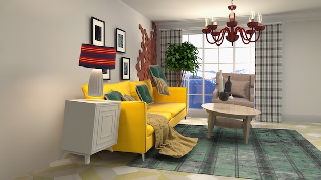 Illustration of Sofa hovering in living room