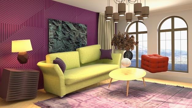 Illustration of Sofa hovering in living room