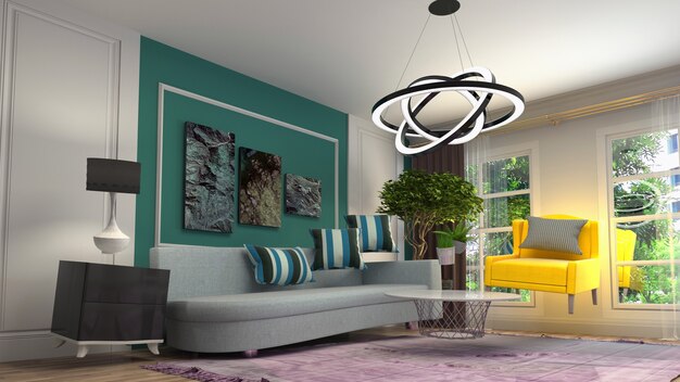 Illustration of Sofa hovering in living room