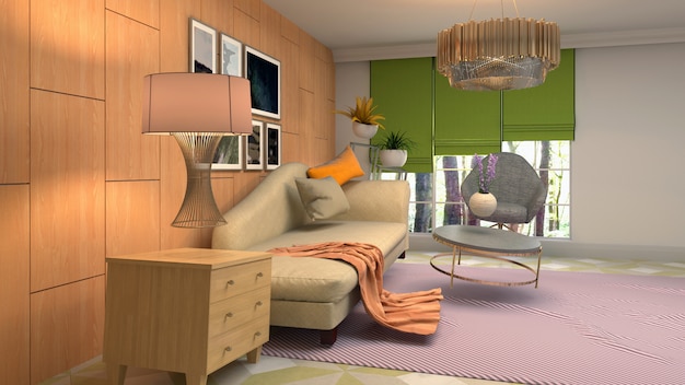 Illustration of Sofa hovering in living room