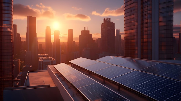 背景の建物の太陽電池パネル エコロジカル・クリーン・エネルギー 太陽電池 遺伝子
