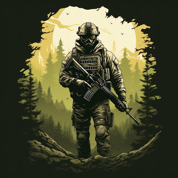 illustration of a soldier in a forest