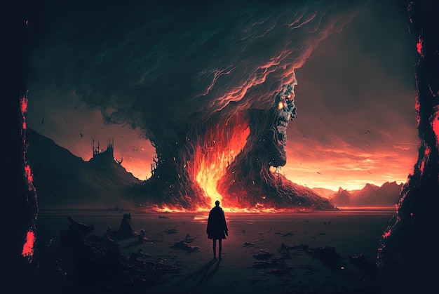 Illustration of a soul staring down at itself in purgatory