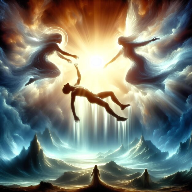 Illustration of souls in consecration and ascent for divine illumination
