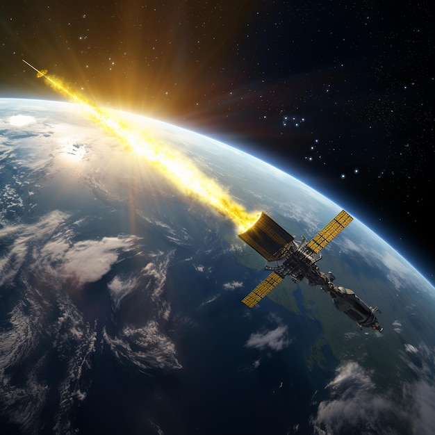 illustration of A space satellite weapon orbiting above the earth