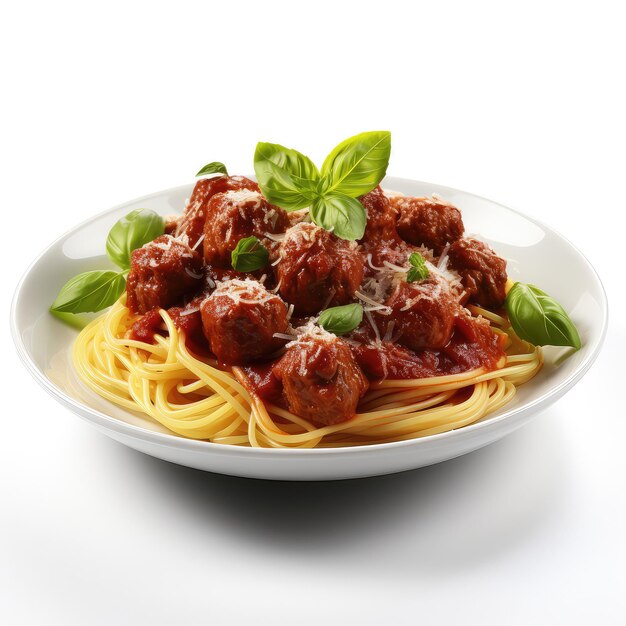 illustration spaghetti bolognese meatballs white closeup