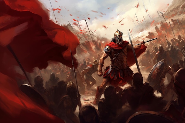 Иллюстрация спартанского солдата, готового к битве во время персидских войн.