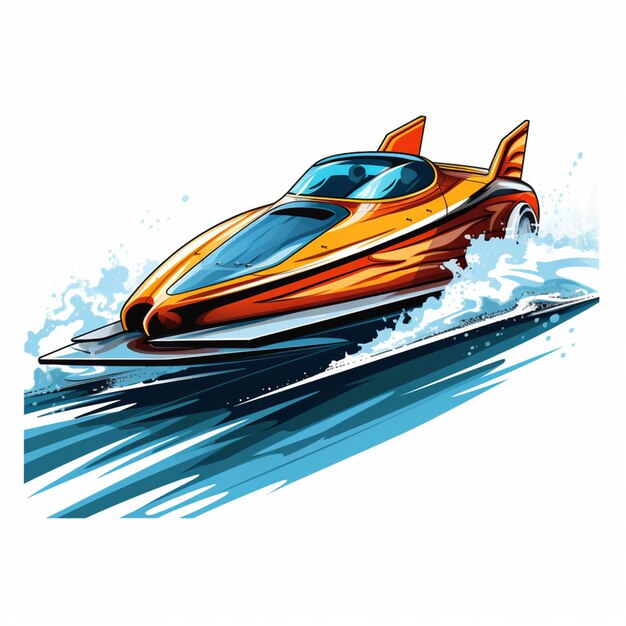 Illustration of a speed boat with a shark fin on the front generative ai