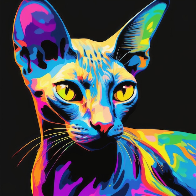 Photo illustration of a sphinx cat color art created with generative ai software