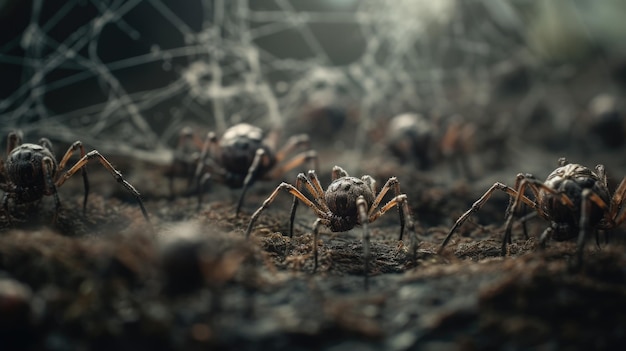 Illustration of a spider in the middle of a forest