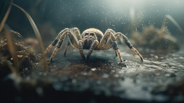 Illustration of a spider in the middle of a forest