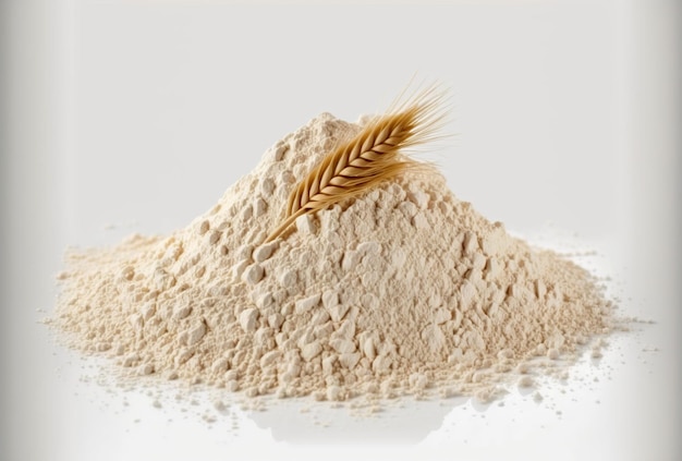 Photo an illustration spikelets and flour of wheat isolated on white generative ai